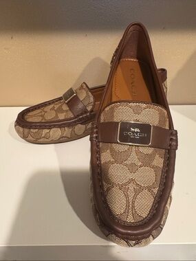 COACH Men’s Tan and Brown Signature Canvas Penny Loafers